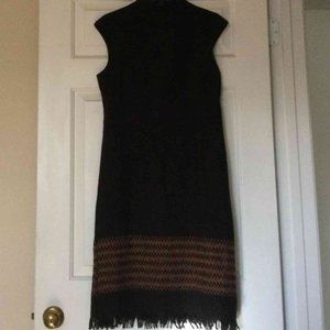 Wool Brown Maxi Dress-Stand Collar & Embroidered Bottom